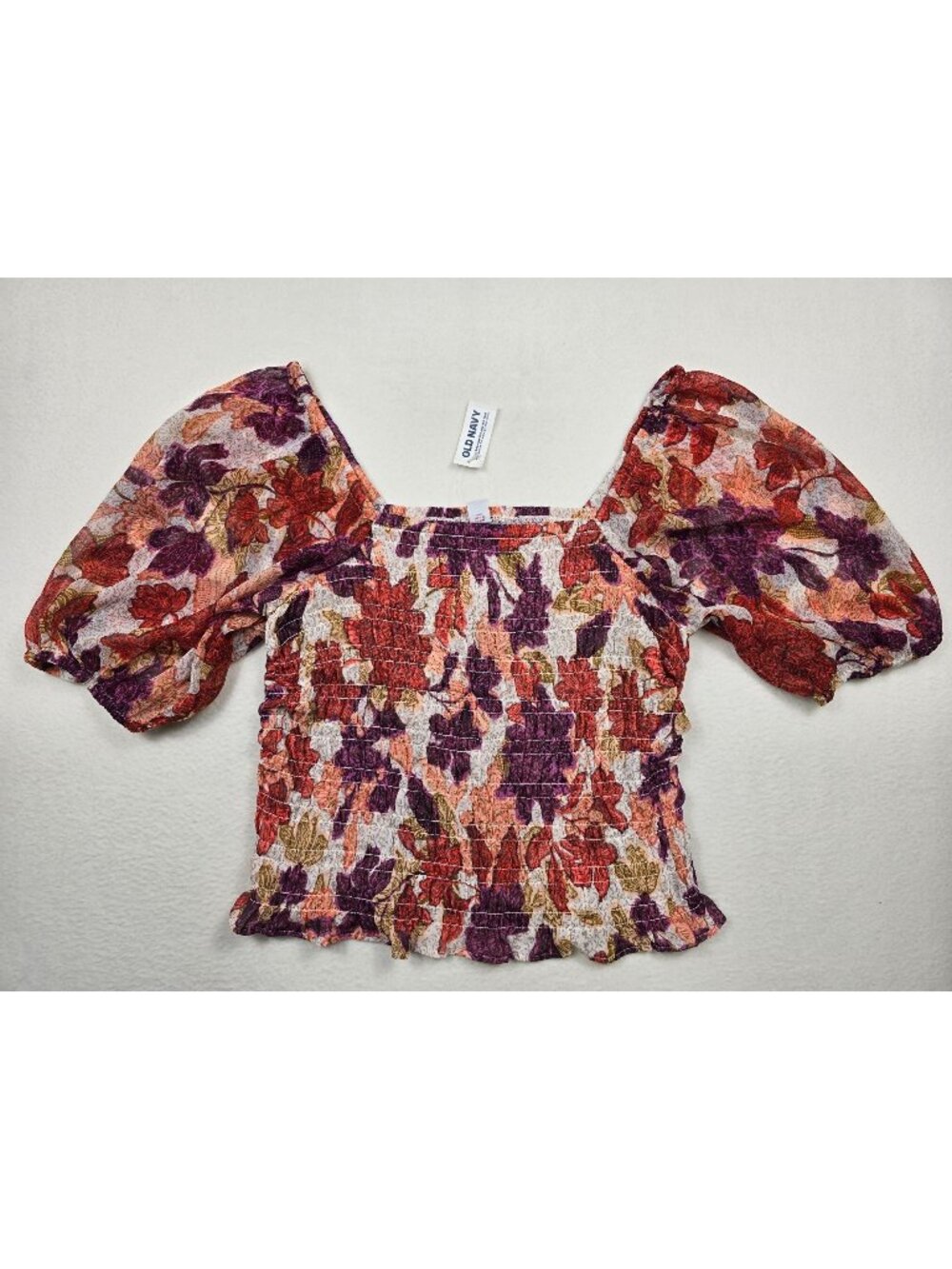 NWT Old Navy Womens L Floral Print Smocked Top Puff Sleeves